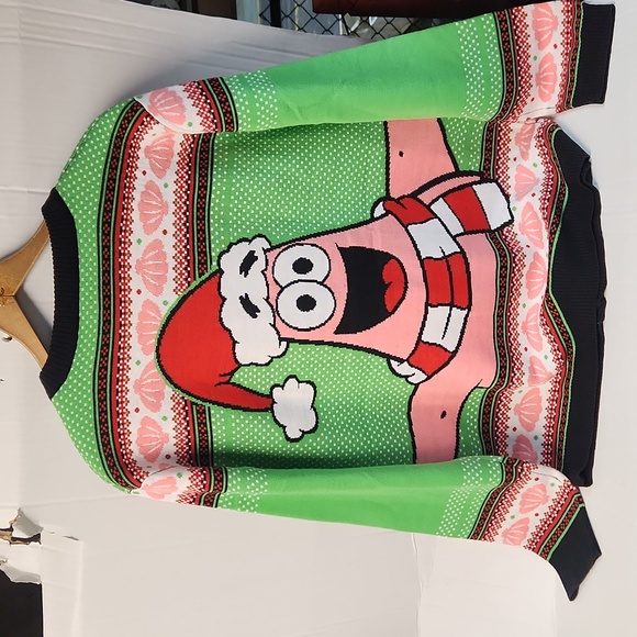 NWT SpongeBob SquarePants Women's sz L Button Down Christmas Sweater - Picture 4 of 5